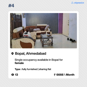 Room for rent in Ahmedabad (Bopal) on citynect application